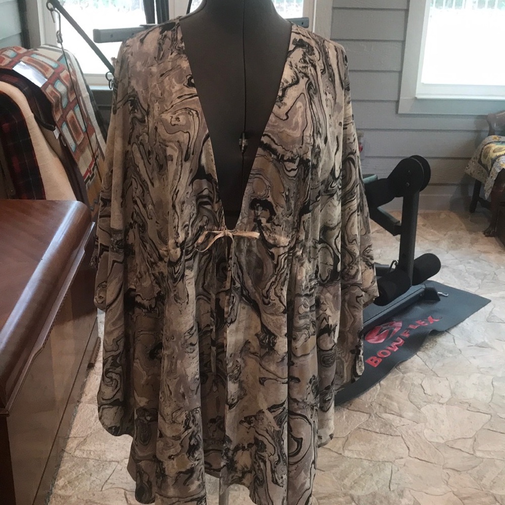 Melinda McCarthy Jacket CoverUp Lightweight Grays Blacks and Creams Size 1X